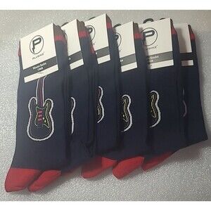 NWT Pluginz Navy and Red Woven Guitar Music Socks, One Size Fits Most, 6 Pairs
